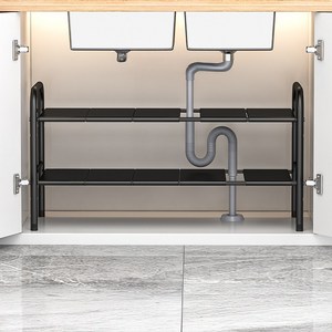 Tiger Pavilion 폭조절 싱크대 하부장 정리선반 2단 10보드, 블랙, 88x25x48.5..., 1개