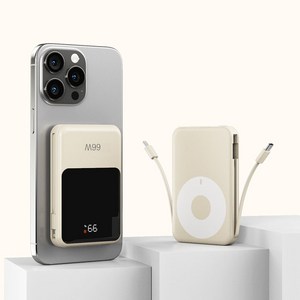 RYZO 66W 고속충전 20000mAh 마그네틱 무선보조배터리 내장케이블 애플 안드로이드 겸용 초슬림 항공기반입 가능 LED 전원표시 자석 무선충전 보조 배터리 맥세이프보조배터리