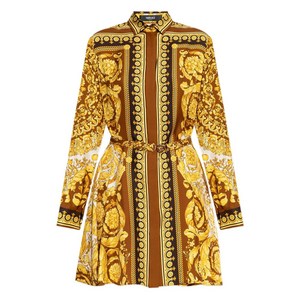 베르사체 실크 벨트 미니 셔츠 드레스, 옐로우계열, Italy 40(KR 55)