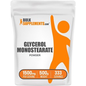 BulkSupplements. com 글리세롤 모노스테아레이트 파우더 - 지구력 및 수분 공급을 위한 식품 등급 글루텐 프리 1회 제공량당 1500mg 333회 분량 (500g, 1개, 500g