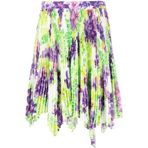 베르사체 로고 오키드 프린트 플리츠 비대칭 스커트