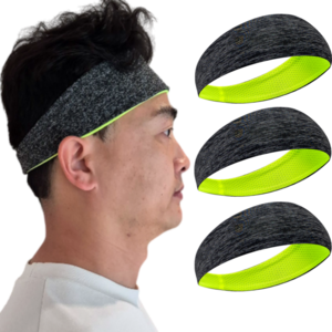엑썸 스포츠 헤어밴드 두건 땀밴드, 3개 1세트, 더블매쉬 그레이+그린