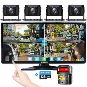 WINANON 10.36인치 4채널 터치 화물차 블랙박스 AI 사람감지 시스템 800만화소 고화질 1080P 트럭 차량 풀세트+128G