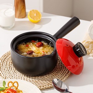 BLOWFISHFUGU 손잡이뚝배기 편수냄비 도자기 내열냄비 도자기 라면 냄비 밀크팬 1.2L, 16cm, 레드, 1개