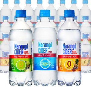 나랑드 사이다 제로 500ml 3종 x 8개 총24펫 플레인 그린 파인애플, 500ml, 24개