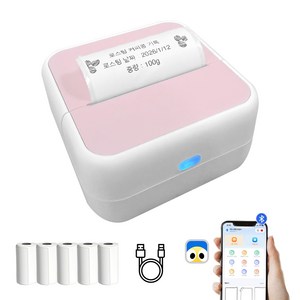 FDUCE S1 미니 포켓 프린터 감엳 라벨기 + 접착 라벨지 5개입, 핑크, 1개