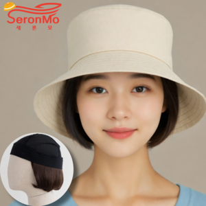 [다양한 모자호환] 새론모 인모블랜딩 인모70%이상 숨쉬는 모자가발 보브 단발 2종컬러, 보브단발 인모70% 다크브라운, 1개