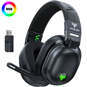 WESEARY 무선 게이밍 헤드셋 2.4GHz 저지연 가상 7.1채널 3D 사운드 RGB 노이즈 캔슬링 마이크 WG3