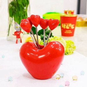 레드 하트 디저트 과일 포크 세트