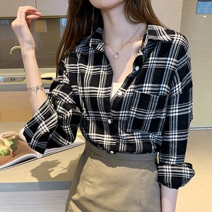 더블유 여성 빈티지 루즈핏 체크셔츠