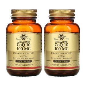 [ 1+1 ] SOLGAR 솔가 메가솔브 코큐텐 100mg 90정 소프트젤 Non GMO 코엔자임 큐텐, 2개