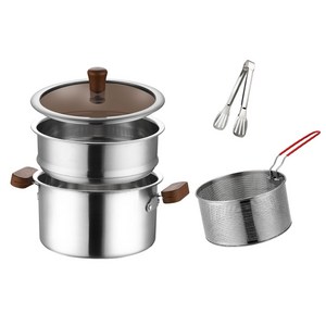 SMABAT 다용도 스텐 냄비 찜기 6종세트 인덕션 냄비세트 스테인리스 냄비 찜기 튀김망 집게 포함