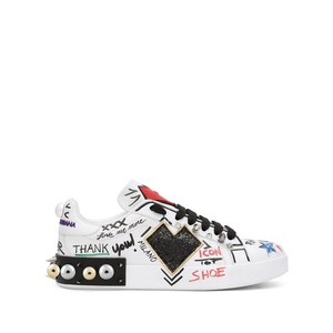 돌체앤가바나 포르토피노 패치 디테일 카프스킨 스니커즈, Europe 36(KR 230), 화이트계열+블랙계열