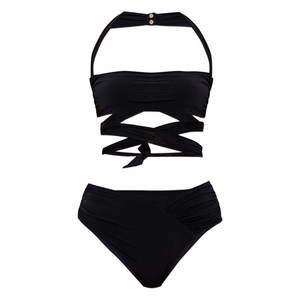 발망 wrap-effect halter-neck bikini, 블랙계열, France 40(KR 66)