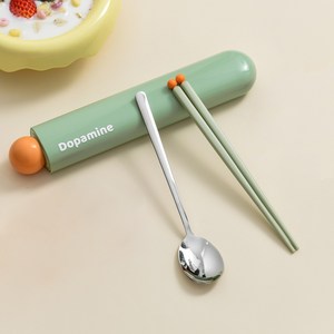 Keyiyijia 원터치 휴대용 수저세트, 그린, 숟가락+젓가락, 2세트