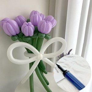 DIY 요술풍선 퍼플 튤립 꽃다발 + 손펌프 by 파티아일랜드, 튤립 퍼플 꽃다발 + 손펌프