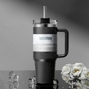1200ml 핸들 진공 스텐 텀블러 보온보냉 대용량 캠핑/차량용, 블랙, 1200ml, 1개