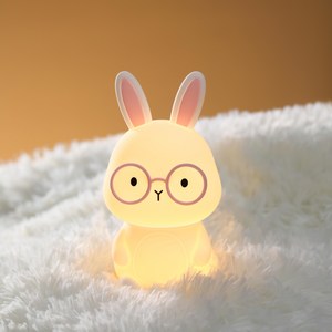 토끼 무드등 실리콘 수유등 타이머 취침등 컬러 조명, 핑크안경