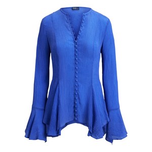 폴로랄프로렌 V넥 주름 텍스처 블라우스, 블루계열, US 6(KR 55)