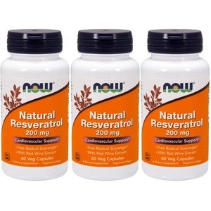 나우푸드 레스베라트롤 200mg 베지 캡슐, 60정, 3개