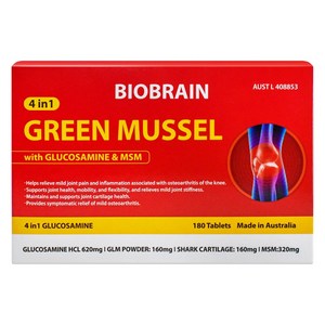 BIOBRAIN 바이오브레인 4 인 1 그린 머슬 글루코사민 앤 MSM 타블렛, 180정, 1개