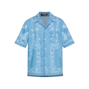 베르사체 데님 프린트 반소매 셔츠