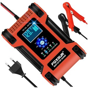 우스틴스 FOXSUR 자동 배터리충전기 12V 24V 12A 펄스복원, 빨간색, 1개