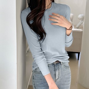 데일리앤 로터스 쫀쫀 잔골지 라운드넥 슬림핏 스판 티셔츠 봄 가을 기본 긴팔티