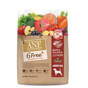 ANF 전연령 식스프리 플러스 인도어 독 건식사료, 소+연어, 1.6kg, 1개