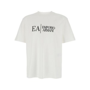 엠포리오아르마니 로고 자수 크루 넥 티셔츠, 화이트계열, Standard XL(KR 105)