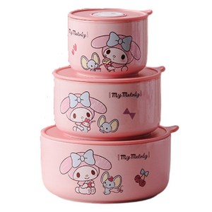 StarR 산리오 마이 멜로디 캐릭터 세라믹 밀폐용기 세트, 소형+중형+대형, 1개