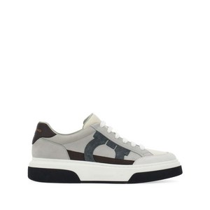 페라가모 간치니 자수 가죽 스니커즈, Size 9.5(KR 280-285), 그레이계열