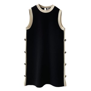 디올 민소매 버튼 장식 드레스