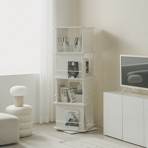 그린우드 완제품 카일리 자작엣지 거실 전면 이동식 회전 책장 책꽂이 3단 4단, 카일리 회전책장, 화이트