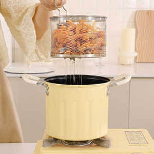 SMABAT 다용도 카본스틸 튀김냄비 세트 멀티팟 라면기 튀김냄비 캠핑용 멀티팟 양수 냄비세트 튀김바스켓 유리뚜껑 포함, 4종세트, 화이트, 1개