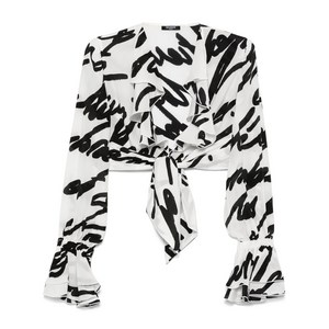 발망 러브 레터 프린트 크롭 재킷, 화이트계열+블랙계열, France 38(KR 66)