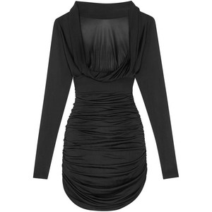 생로랑 생 로랑 주름 커브 헴 긴소매 드레스, 블랙계열, Standard XS(KR 44)