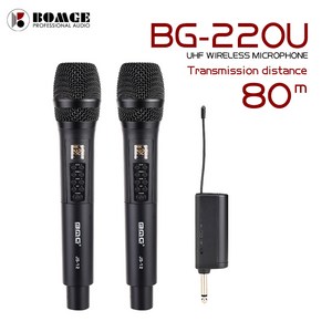 BOMGE UHF 무선 마이크 무선 2 마이크 플레이어 수신기가 있는 에코 고음 베이스 채널 선택기, BG-220U