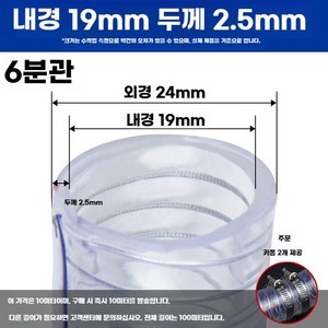 pvc호스 와이어 고온 주름관 두께 투명 투명내열호스 파이프, D. 19mm 두께 2.5mm  10m, 1개