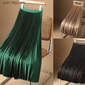 JUST FEEL!NG 초록치마/무지/우아한스커트/A라인스커트/플리츠스커트/롱스커트