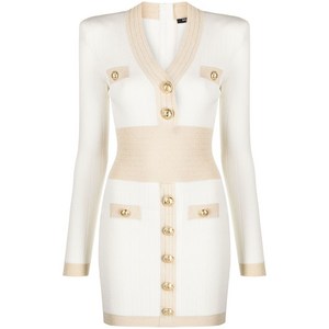 발망 엠보스드 버튼 니트 미니 드레스