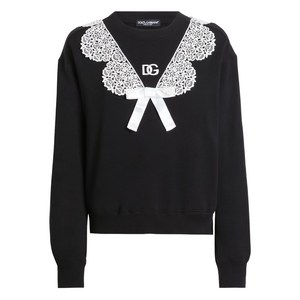 돌체앤가바나 레이스 디테일 스웨트셔츠, 블랙계열, Italy 42(KR 55)