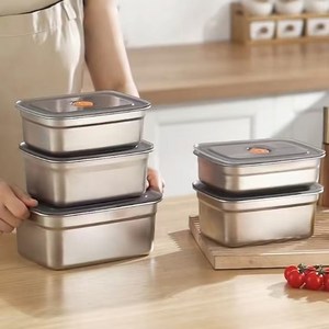 Oyoson 냉장고 스테인리스 밀폐용기 4P세트 인덕션 가스레인지 스텐용기 반찬통, 2XL(2500ml..., 2개