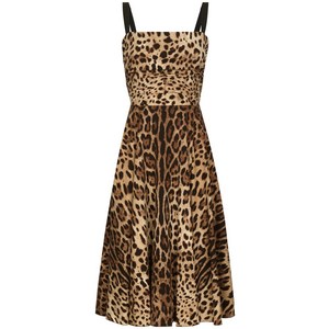 돌체앤가바나 레오파드 프린트 미디 드레스, 브라운계열, Italy 46(KR 77)