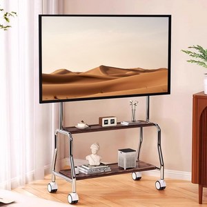 40000KM 이동식 스탠드 티비 거치대 32-75인치 2단 원목 선반 스테인리스강관