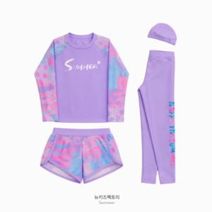 뉴키즈팩토리 여아 주니어 키즈 생존수영 수영복 래쉬가드 4종세트