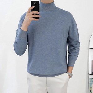 로코비전 남성 목폴라 니트 캐시미어 터틀넥 오버핏 부드러운 스웨터
