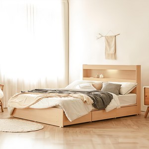 동서가구 이즈 카이 LED 1단 3서랍 수납침대 프레임 + 본넬 양면 매트리스 세트 방문설치