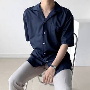 엘엑스티 남성용 오픈카라 오버핏 트윌 반팔 셔츠