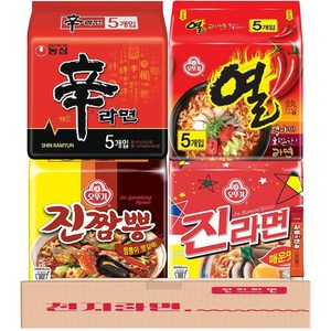 열짬신 봉지라면세트 19개 (신라면 5입+진짬뽕 4입+진라면(매) 5입+열라면 5입) 인기라면 4종세트 라면스프, 1세트